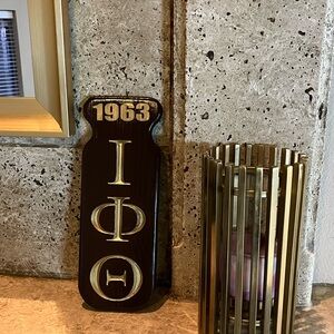 Vintage Iota Phi Theta Greek Letter Plaque with Gold Accents.